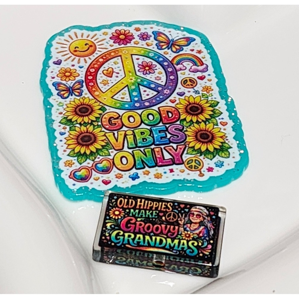 Good Vibes Only Flatback Focal Bead Beaded Pen Keychain Magnet Groovy Grandma